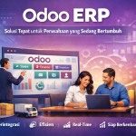 Odoo ERP sebagai solusi sistem terintegrasi untuk perusahaan yang sedang bertumbuh, menampilkan modul sales, finance, dan inventory.